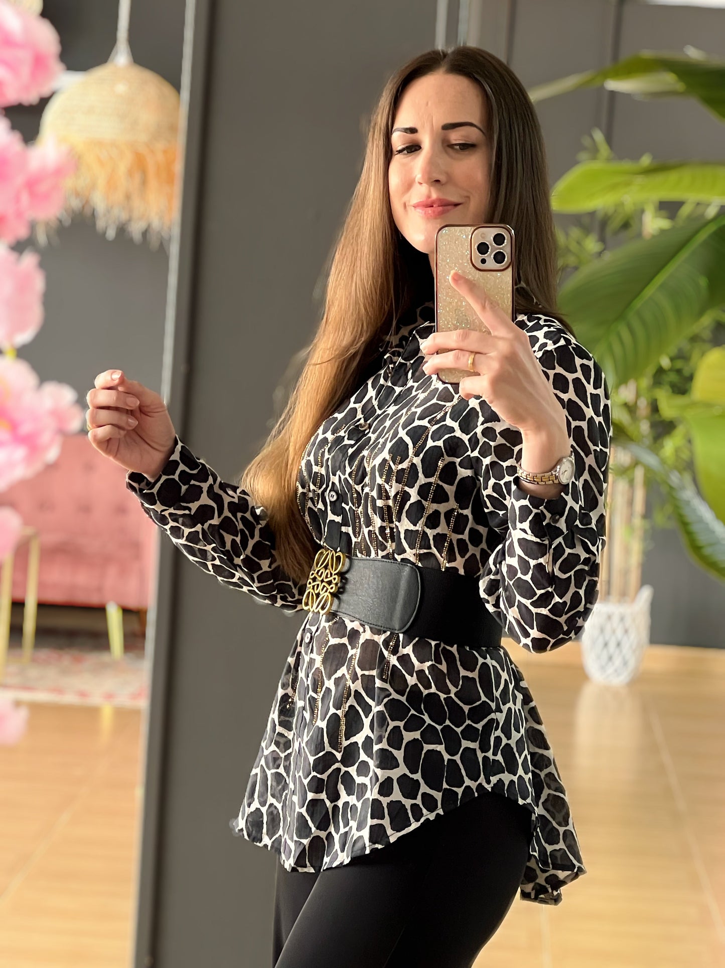 Camisa Animal Print Jirafa Con Strass El Vestidor de Inma