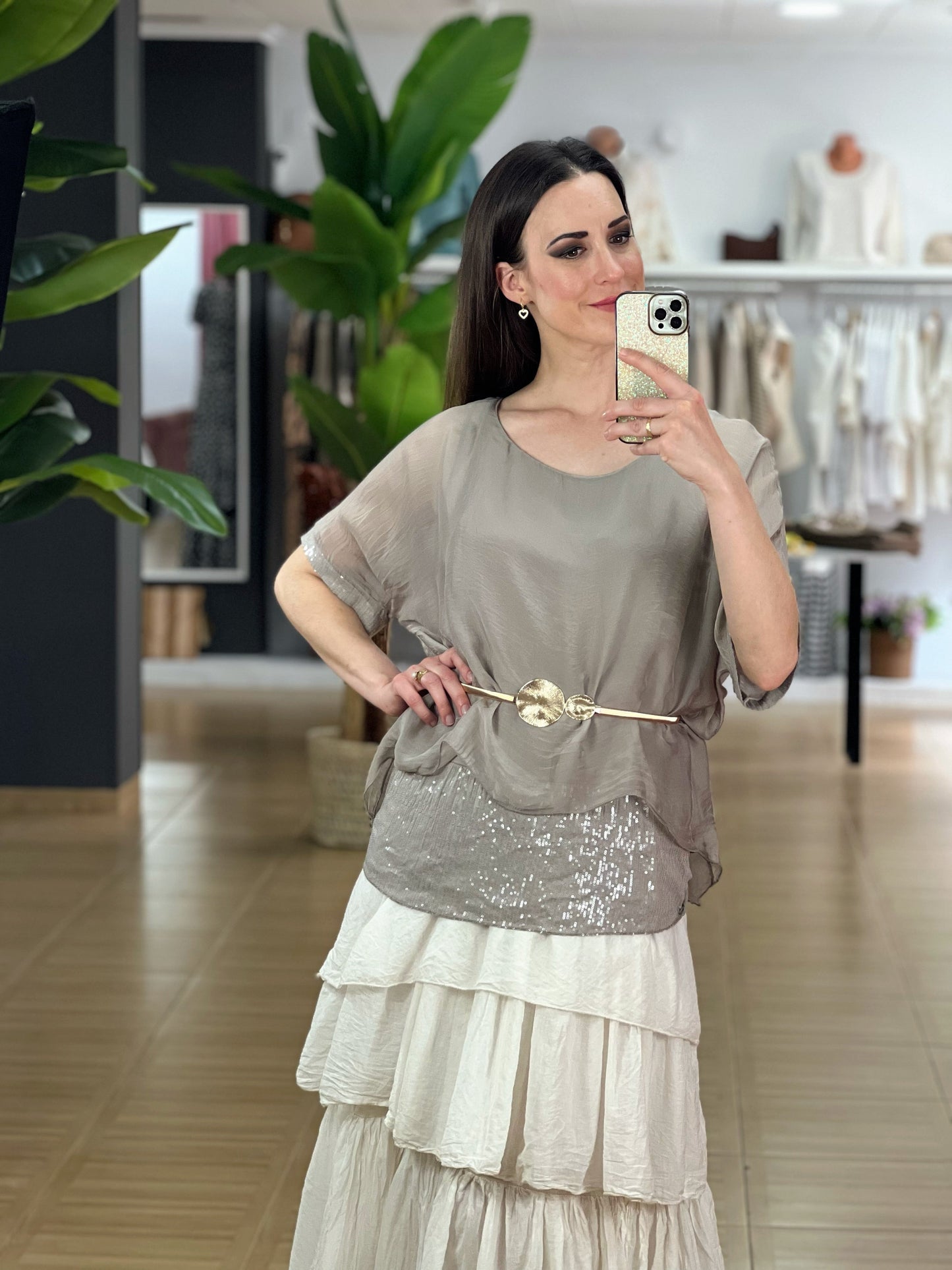 BLUSA SEDA LENTEJUELAS El Vestidor de Inma