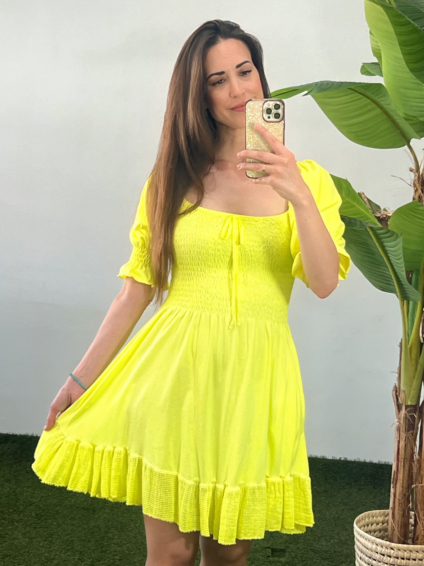 VESTIDO CORTO NIDO DE ABEJA ALGODÓN El Vestidor de Inma