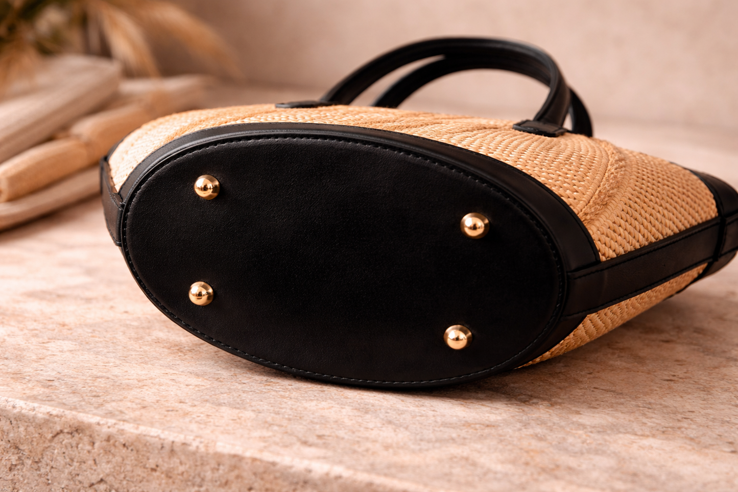 Bolso Capazo de Rafia y Piel Negra | Bolso Elegante de Verano para Mujer El Vestidor de Inma