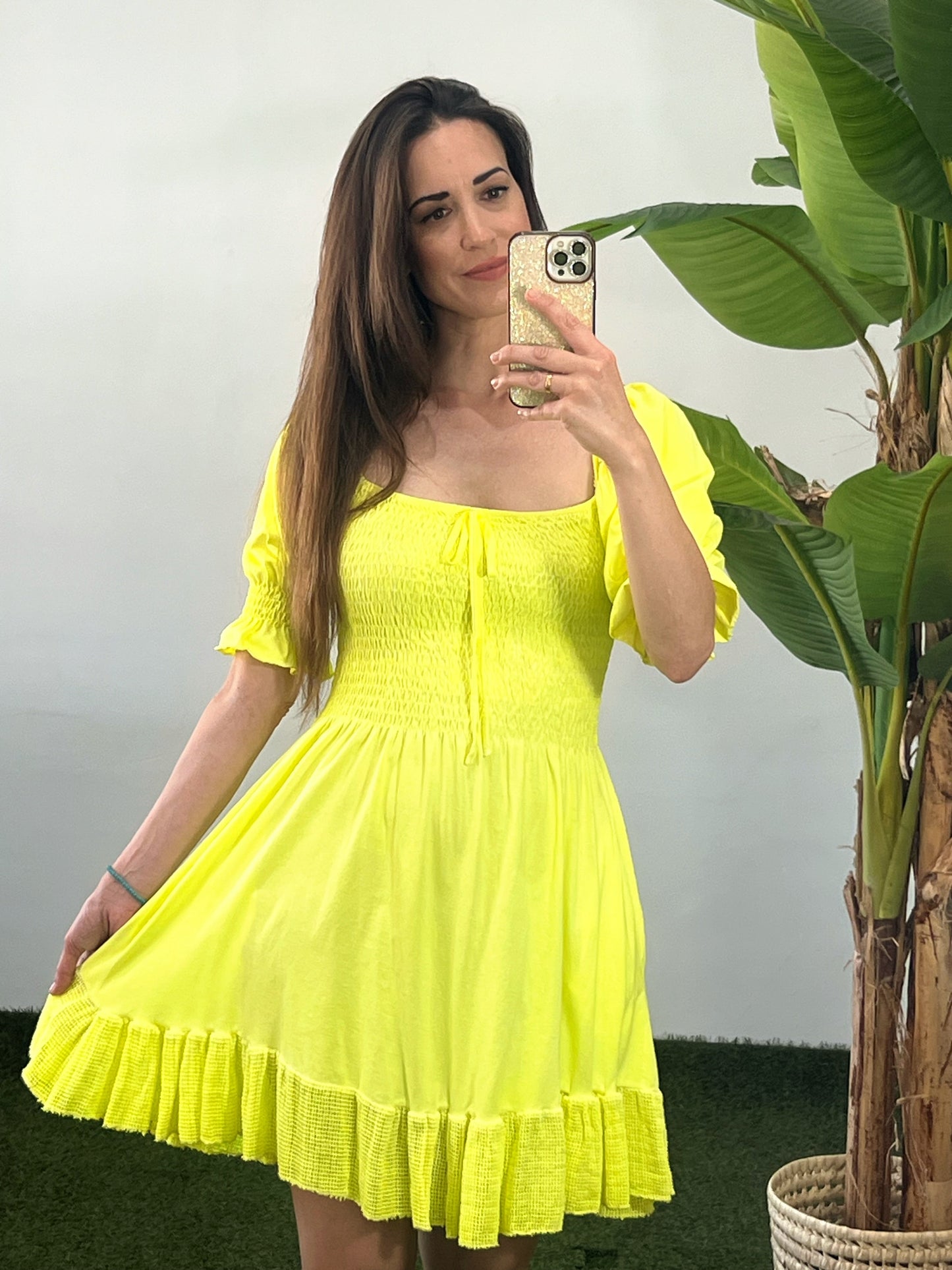VESTIDO CORTO NIDO DE ABEJA ALGODÓN El Vestidor de Inma