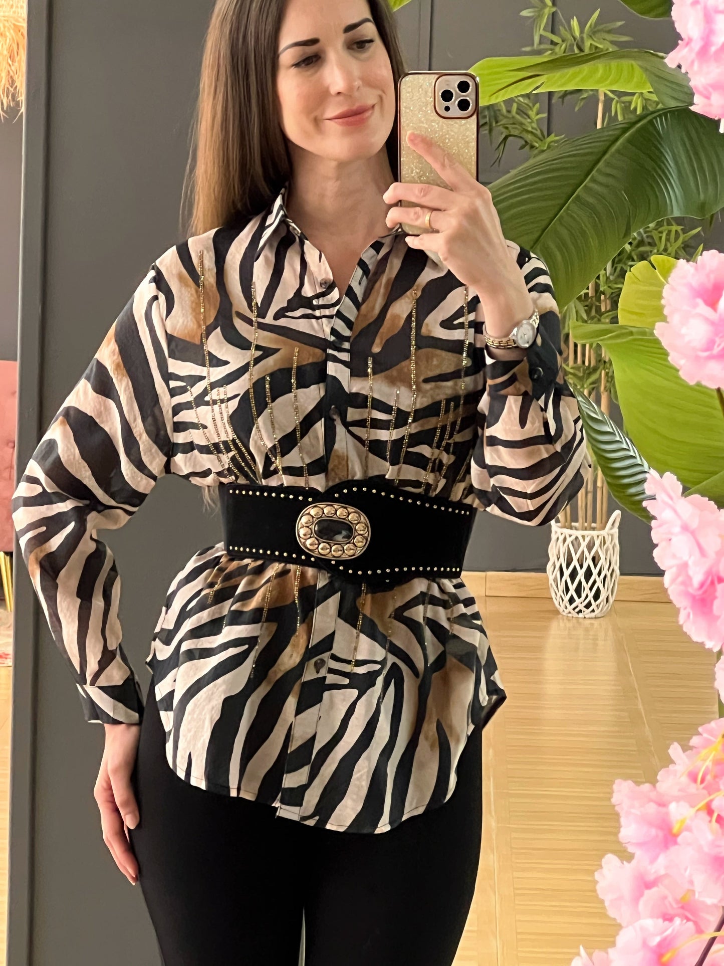 Camisa Animal Print Cebra Con Strass El Vestidor de Inma