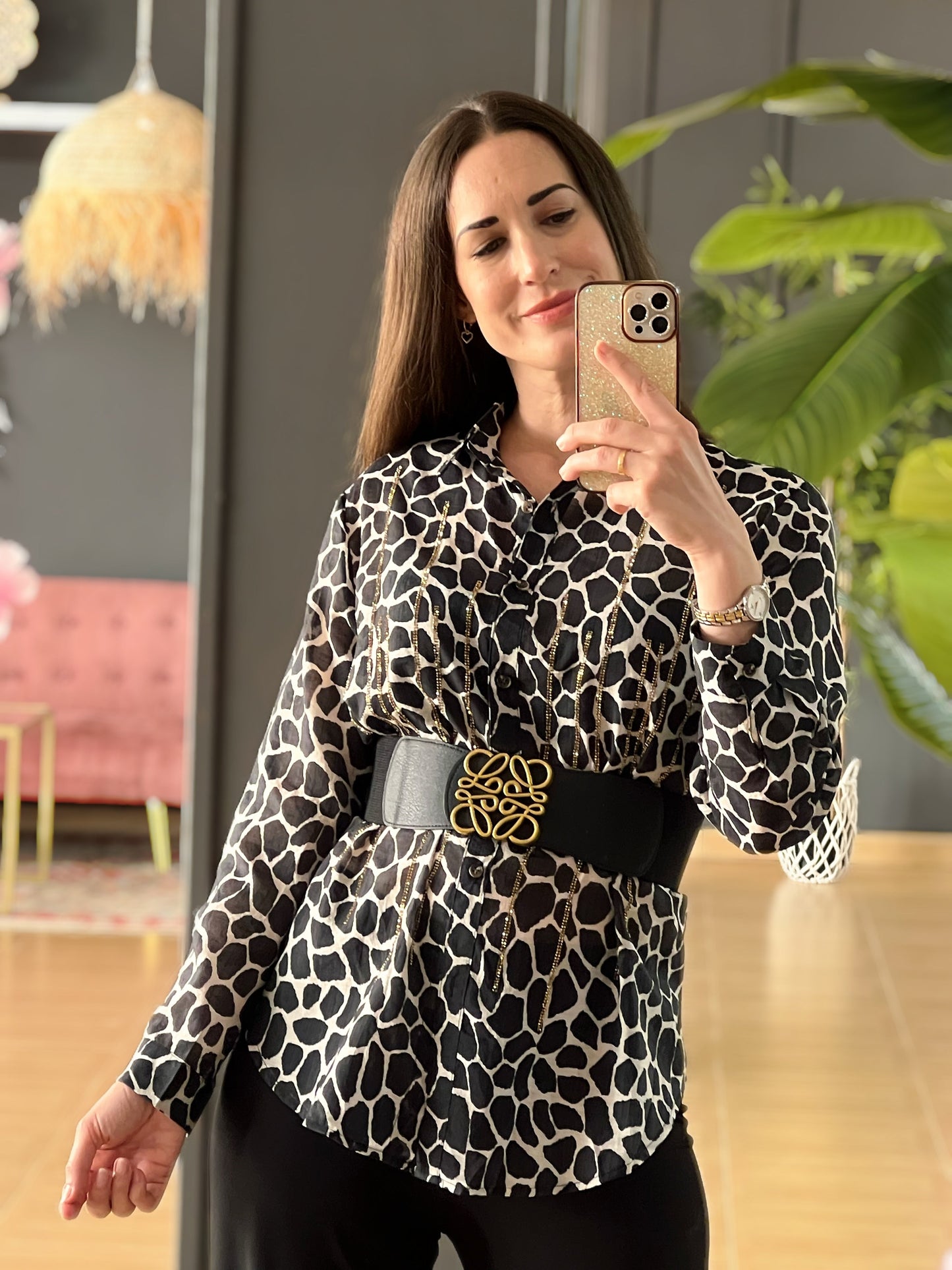 Camisa Animal Print Jirafa Con Strass El Vestidor de Inma