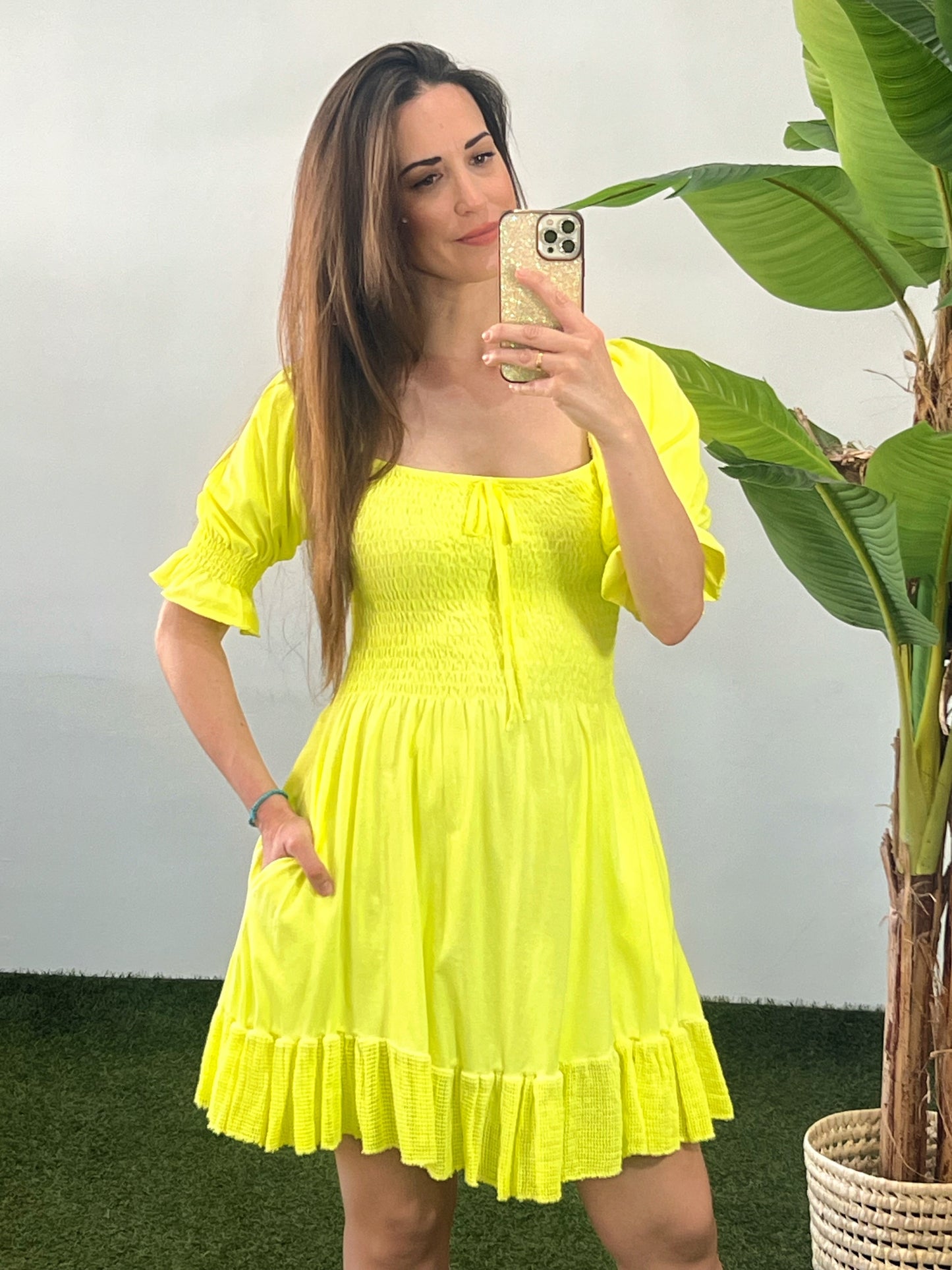 VESTIDO CORTO NIDO DE ABEJA ALGODÓN El Vestidor de Inma