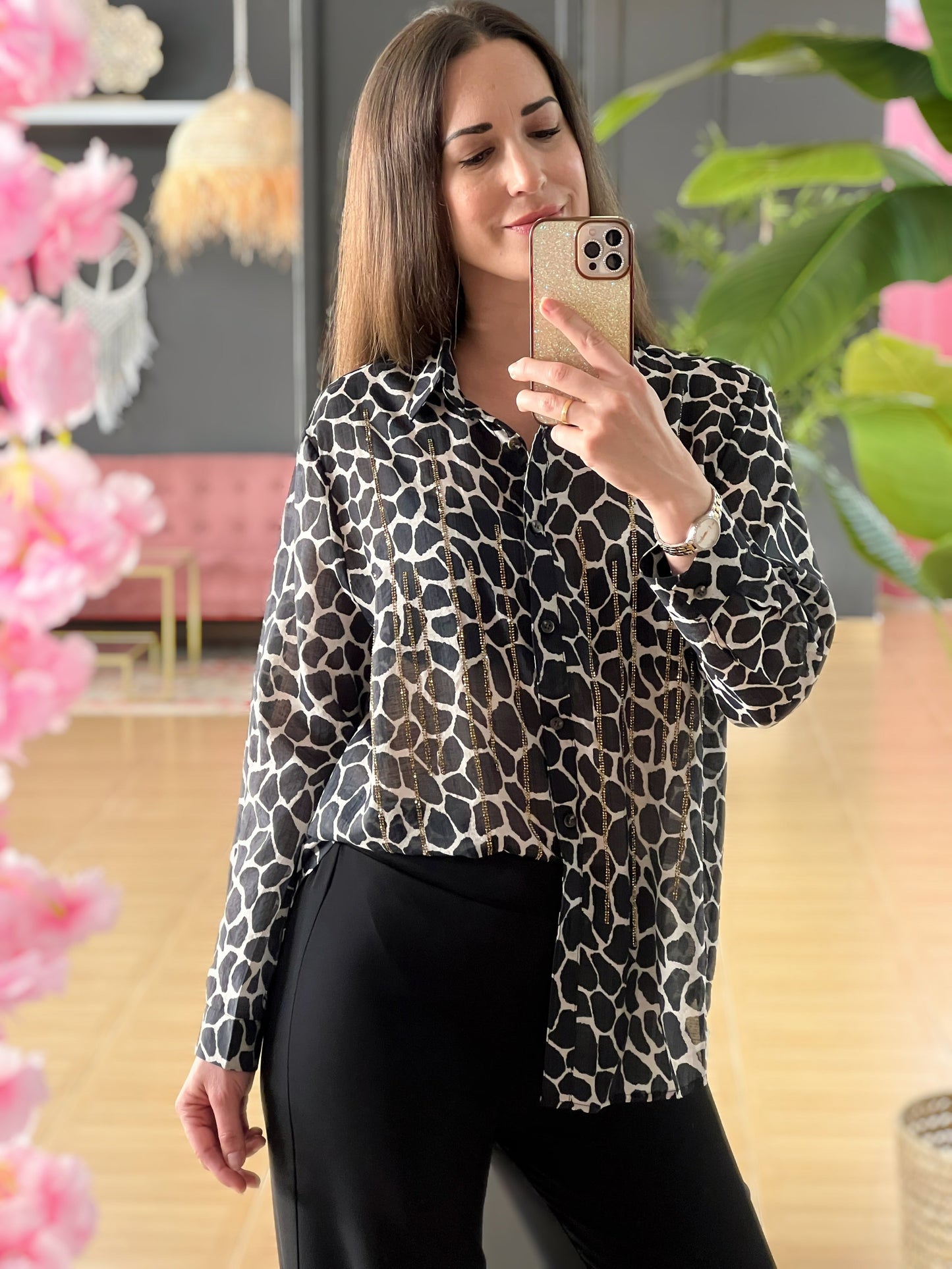Camisa Animal Print Jirafa Con Strass El Vestidor de Inma