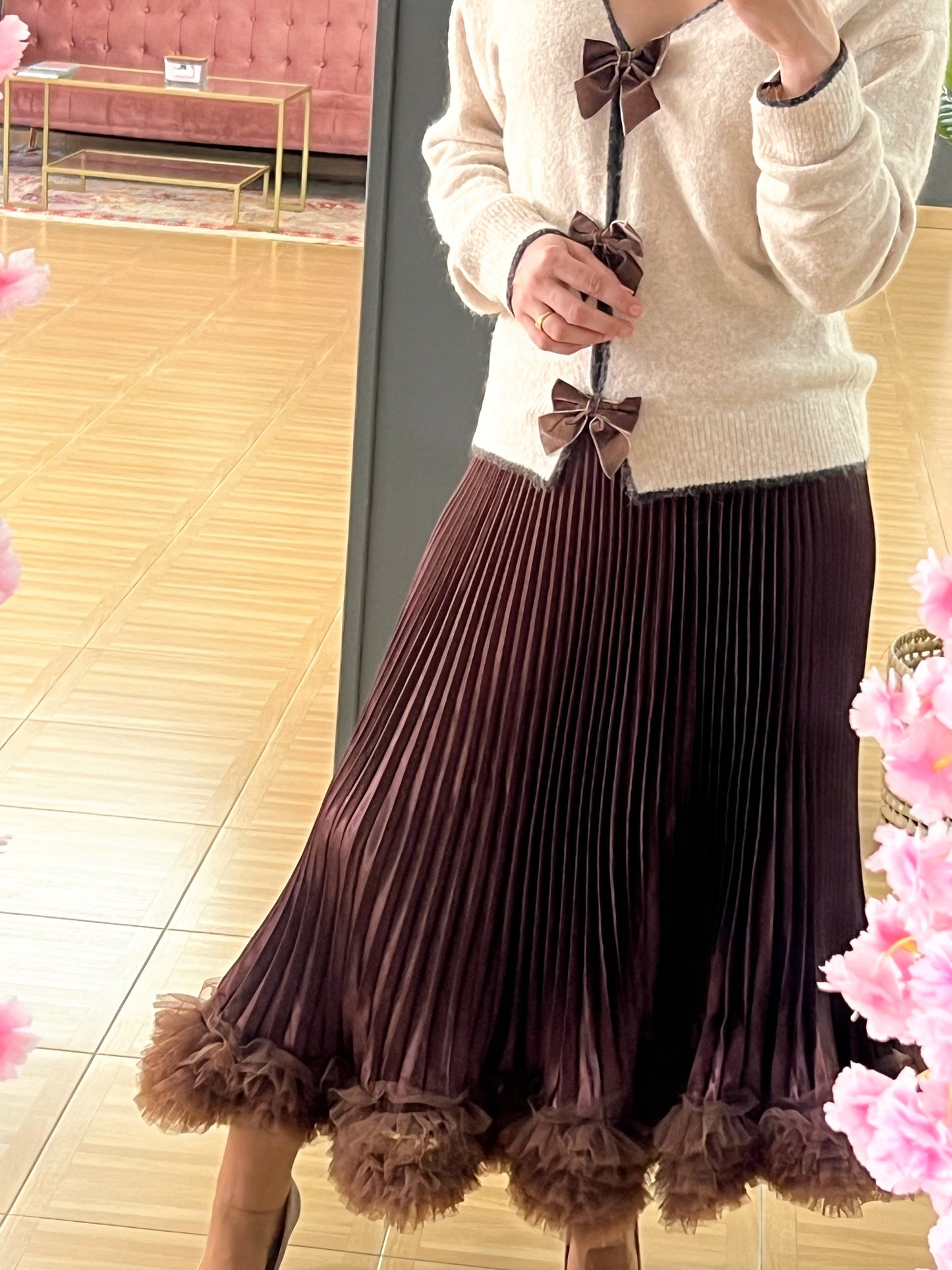 Falda plisada marrón con bajo de tul – Talla única elegante y versátil El Vestidor de Inma