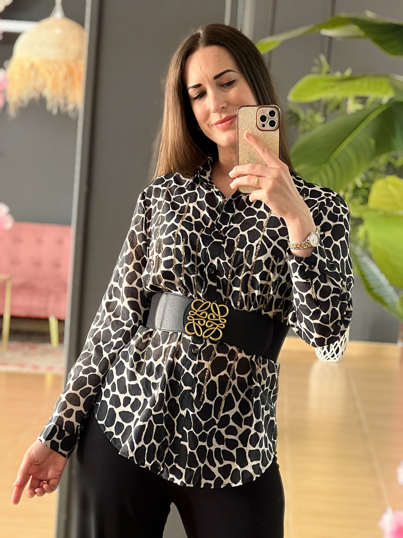 Camisa Animal Print Jirafa Con Strass