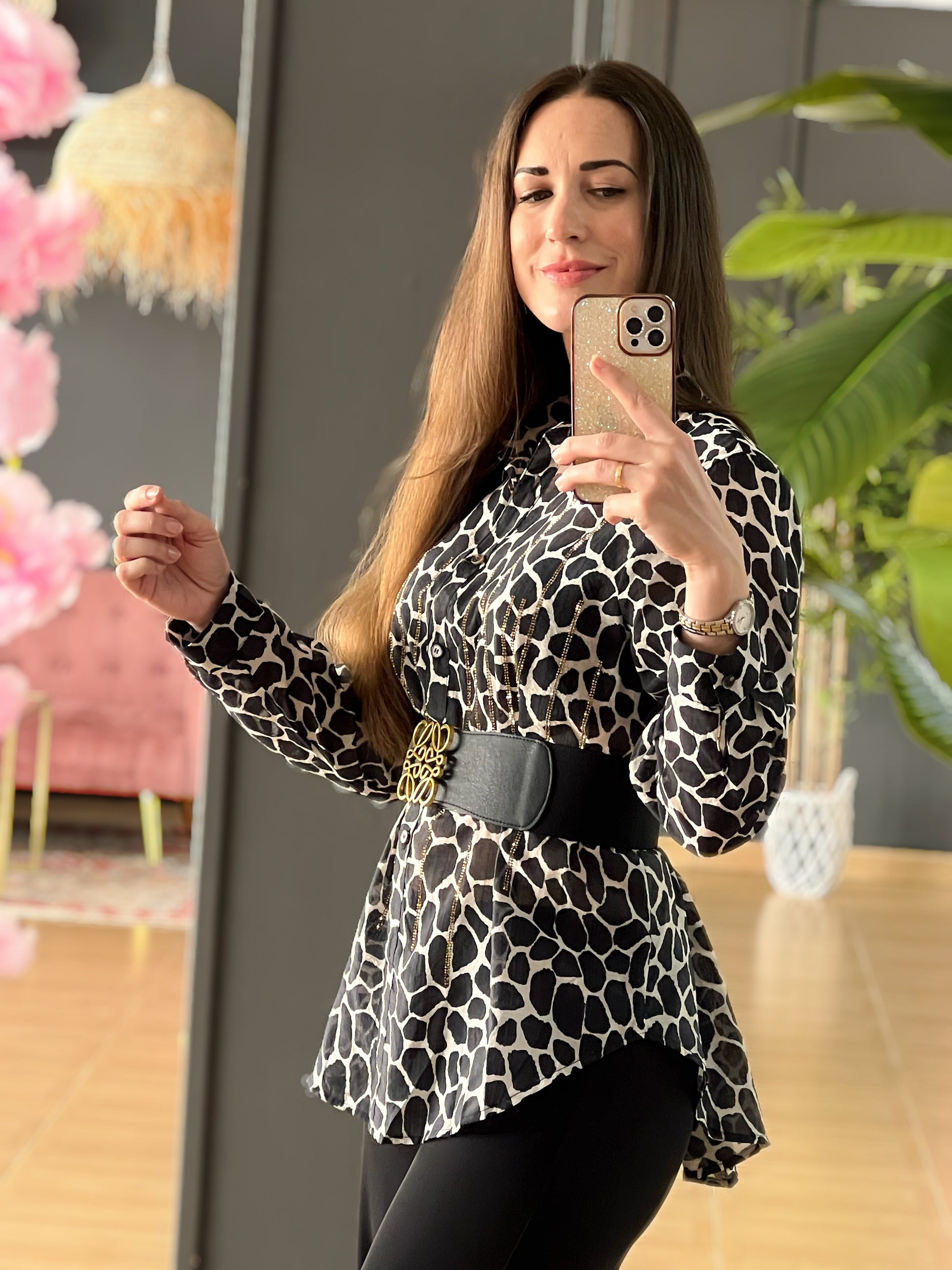 Camisa Animal Print Jirafa Con Strass El Vestidor de Inma