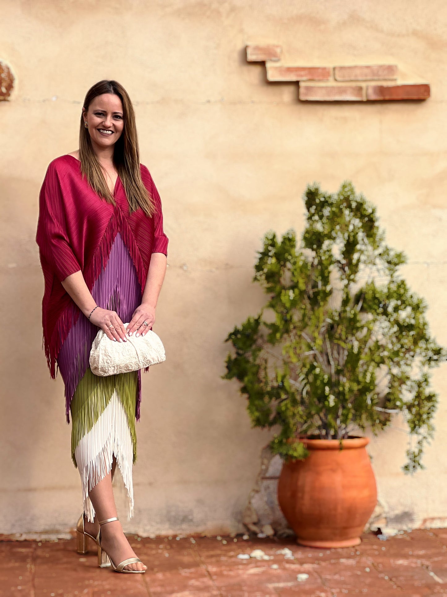 Vestido Invitada Plisado con Flecos Talla Única Hasta 52 El Vestidor de Inma