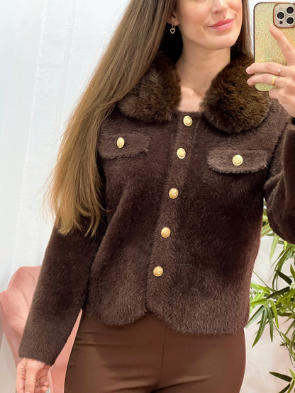 Chaqueta de Pelito con Cuello Desmontable y Botones Dorados – Talla Única El Vestidor de Inma
