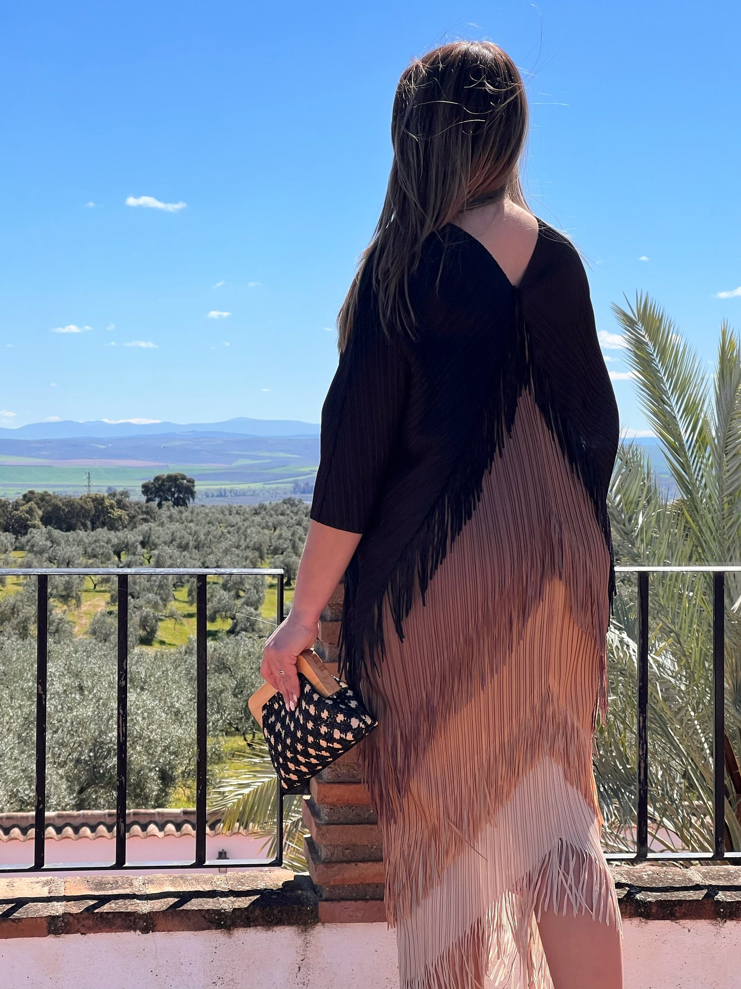 Vestido Invitada Plisado con Flecos Talla Única Hasta 52 El Vestidor de Inma
