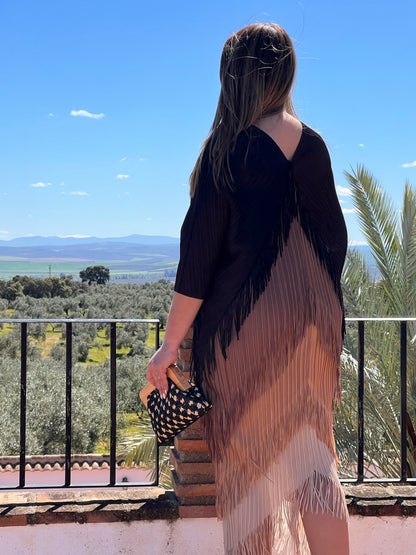 Vestido Invitada Plisado con Flecos Talla Única Hasta 52 El Vestidor de Inma