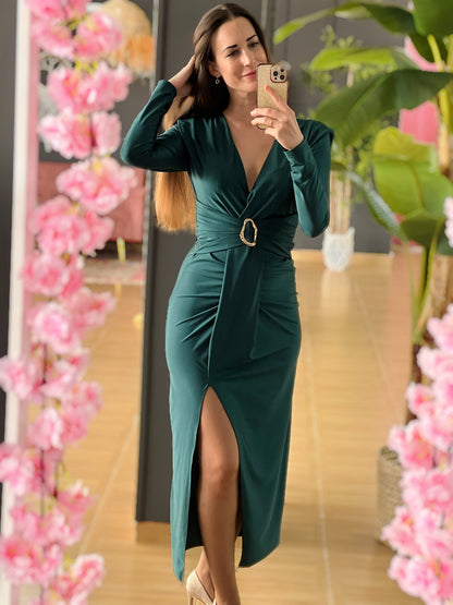 Vestido midi cruzado con hebilla dorada – Talla única elástica El Vestidor de Inma