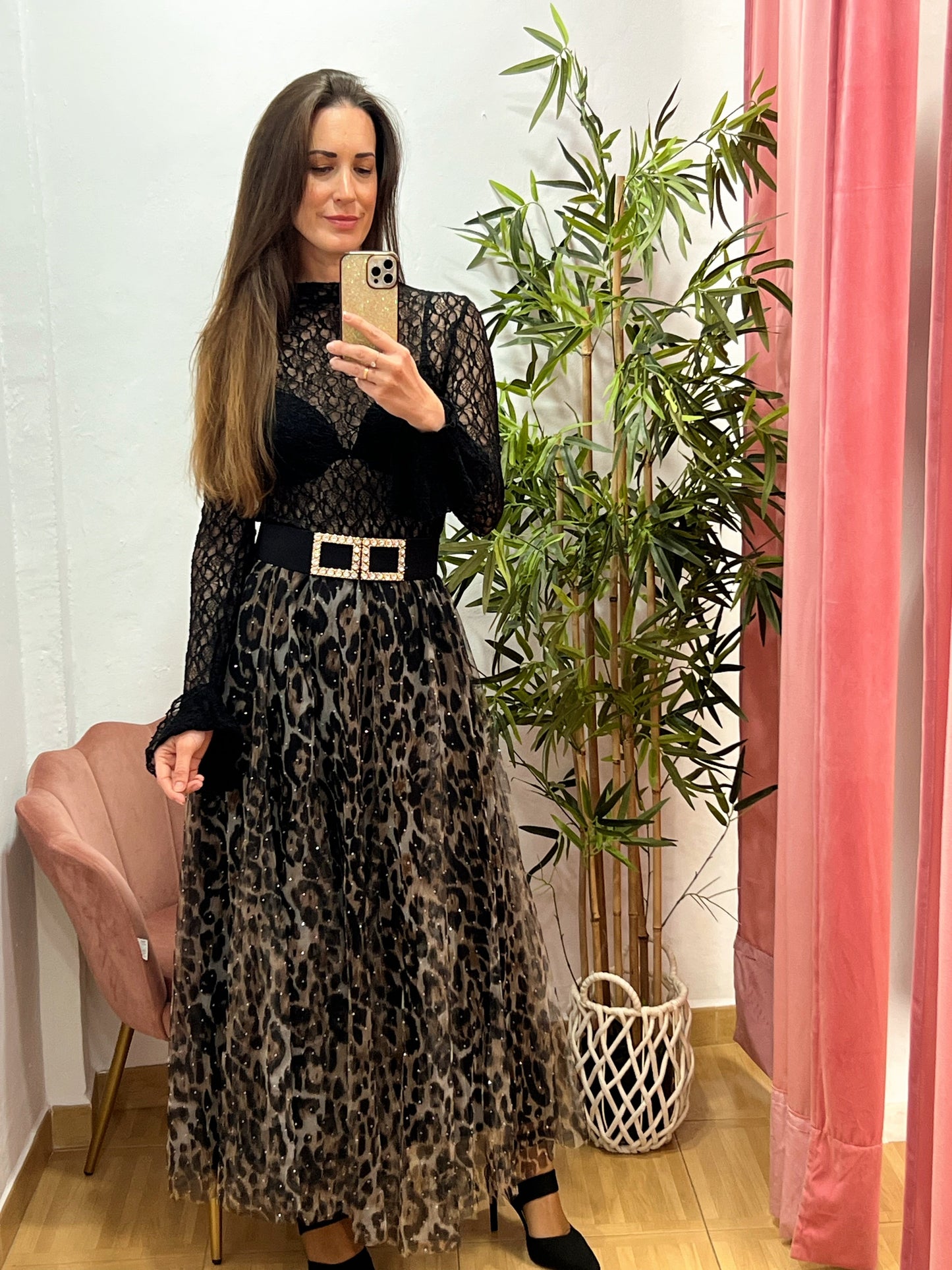 Falda Larga de Tul Animal Print con Brillos – Cintura Elástica, Mucho Vuelo y Forro Interior (Talla Única) El Vestidor de Inma