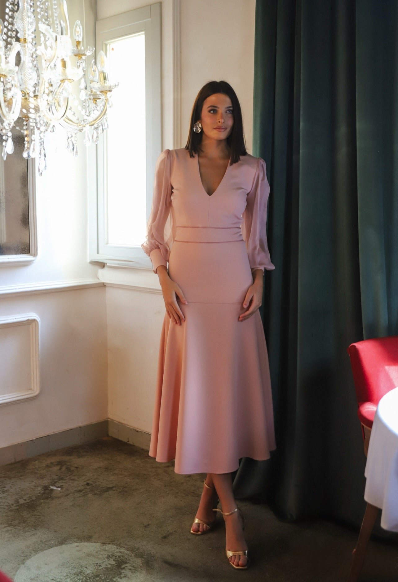 VESTIDO CHÍA NUDE MANGA GASA BOTONES El Vestidor de Inma