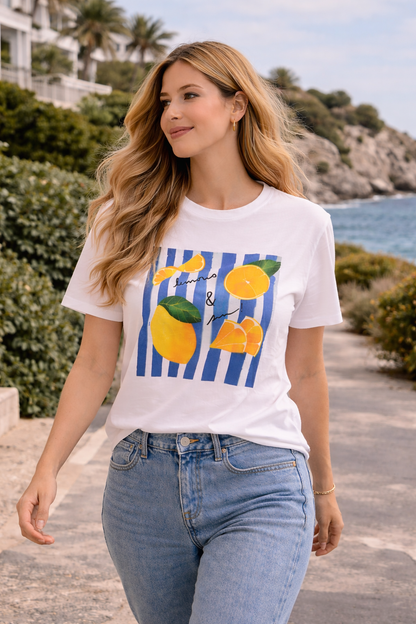 Camiseta Lemons & Sun Blanca Estampado Limones | Talla Única hasta 44/46 El Vestidor de Inma