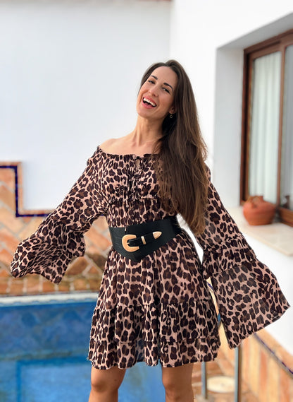 Vestido Animal Print con Mangas Acampanadas – Talla Única (36 a 46) El Vestidor de Inma