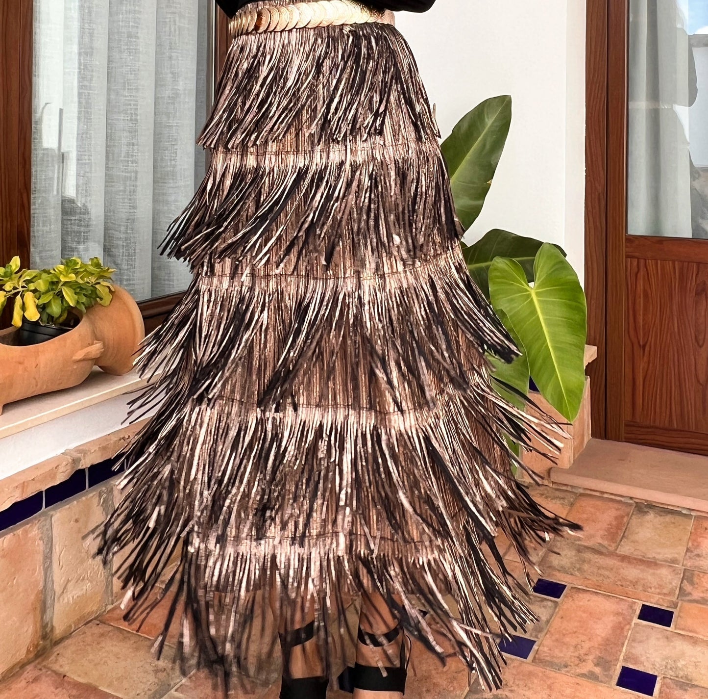 Falda de Flecos Bronce Elástica – Talla Única (36 a 50) El Vestidor de Inma