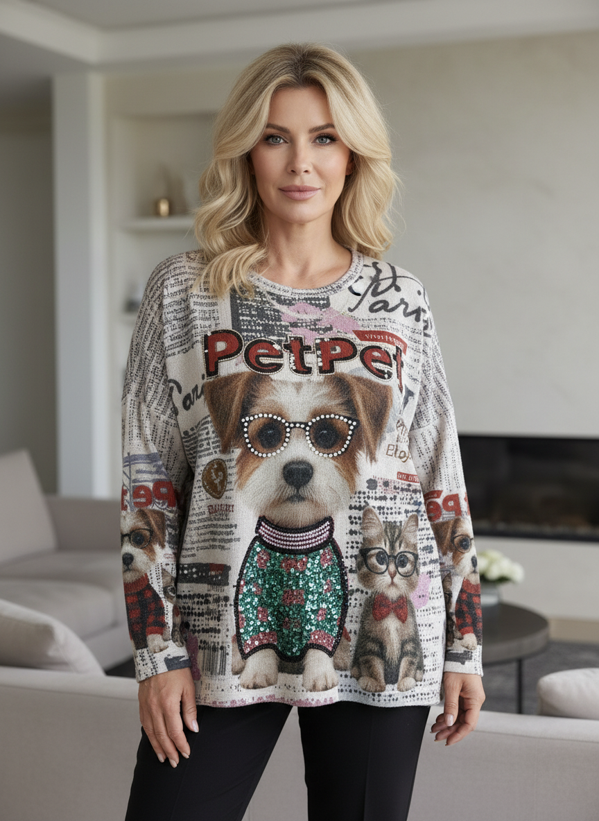 Jersey Print Mascotas Brilli-Brilli – Talla Única Amplia (36 a 52/54) Súper Suave y Estiloso El Vestidor de Inma