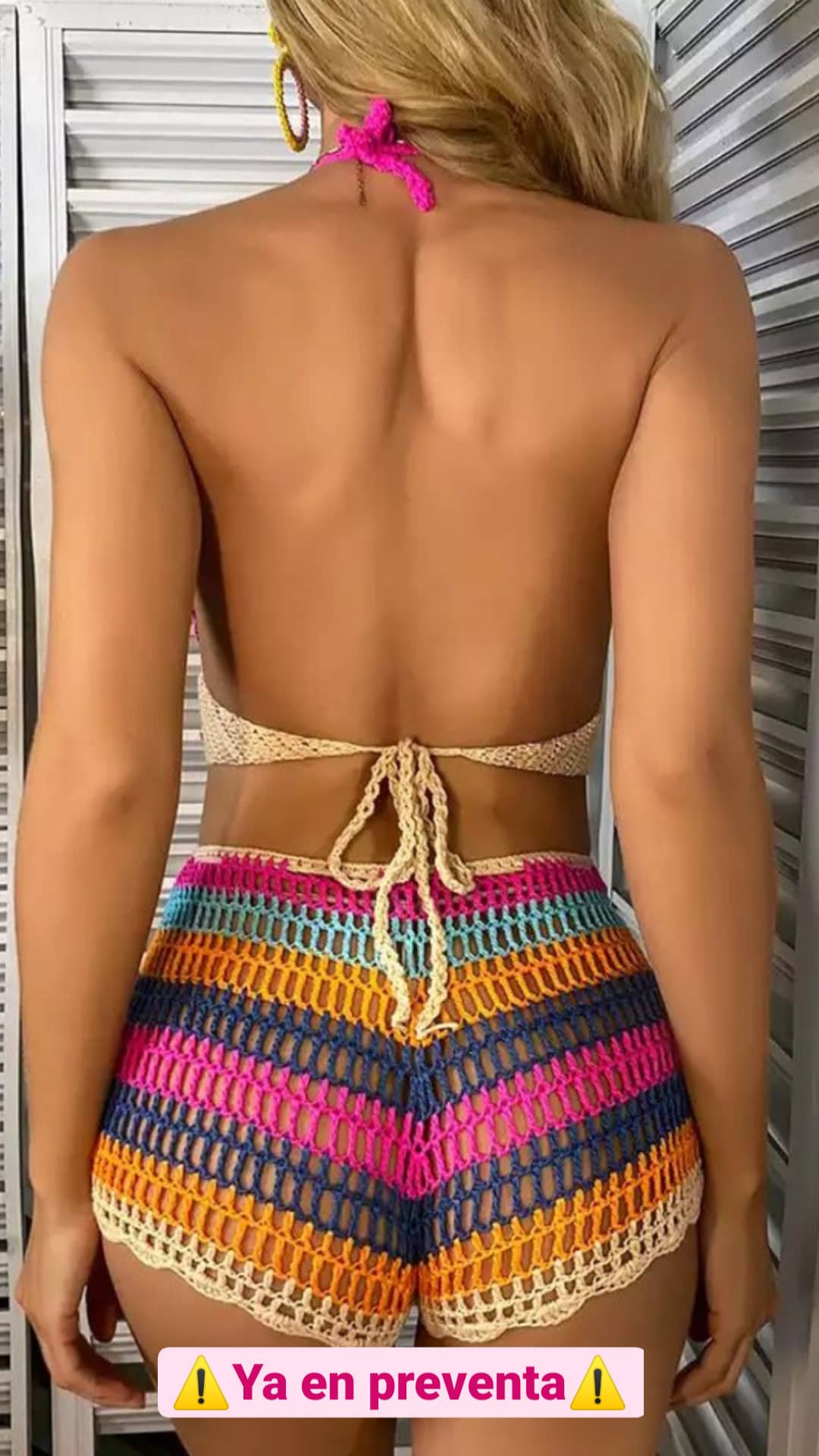 Conjunto Beach Crochet Hecho a Mano | Top Halter + Short | Talla Única 34-42 | Multicolor El Vestidor de Inma