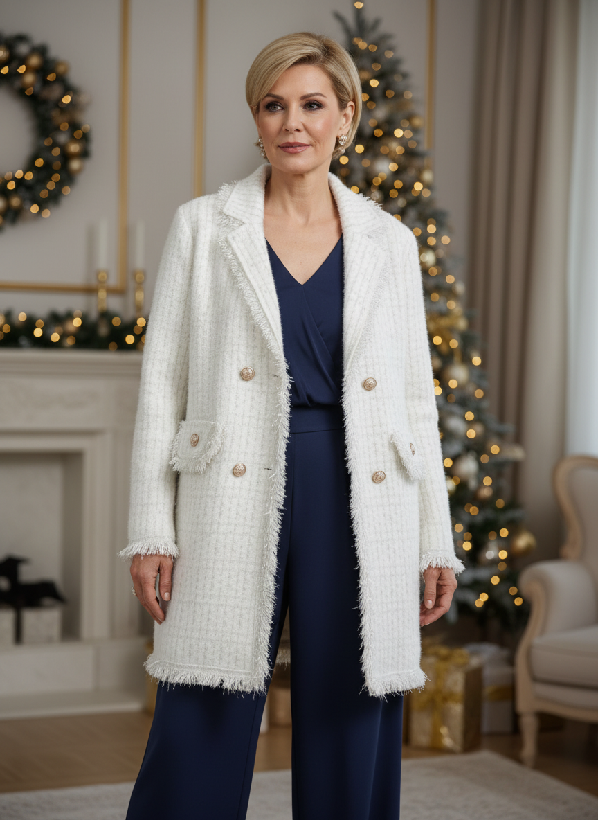 Chaqueta Tweed Premium con Botón Joya · Blanca y Negra · Talla Única 44/46 El Vestidor de Inma