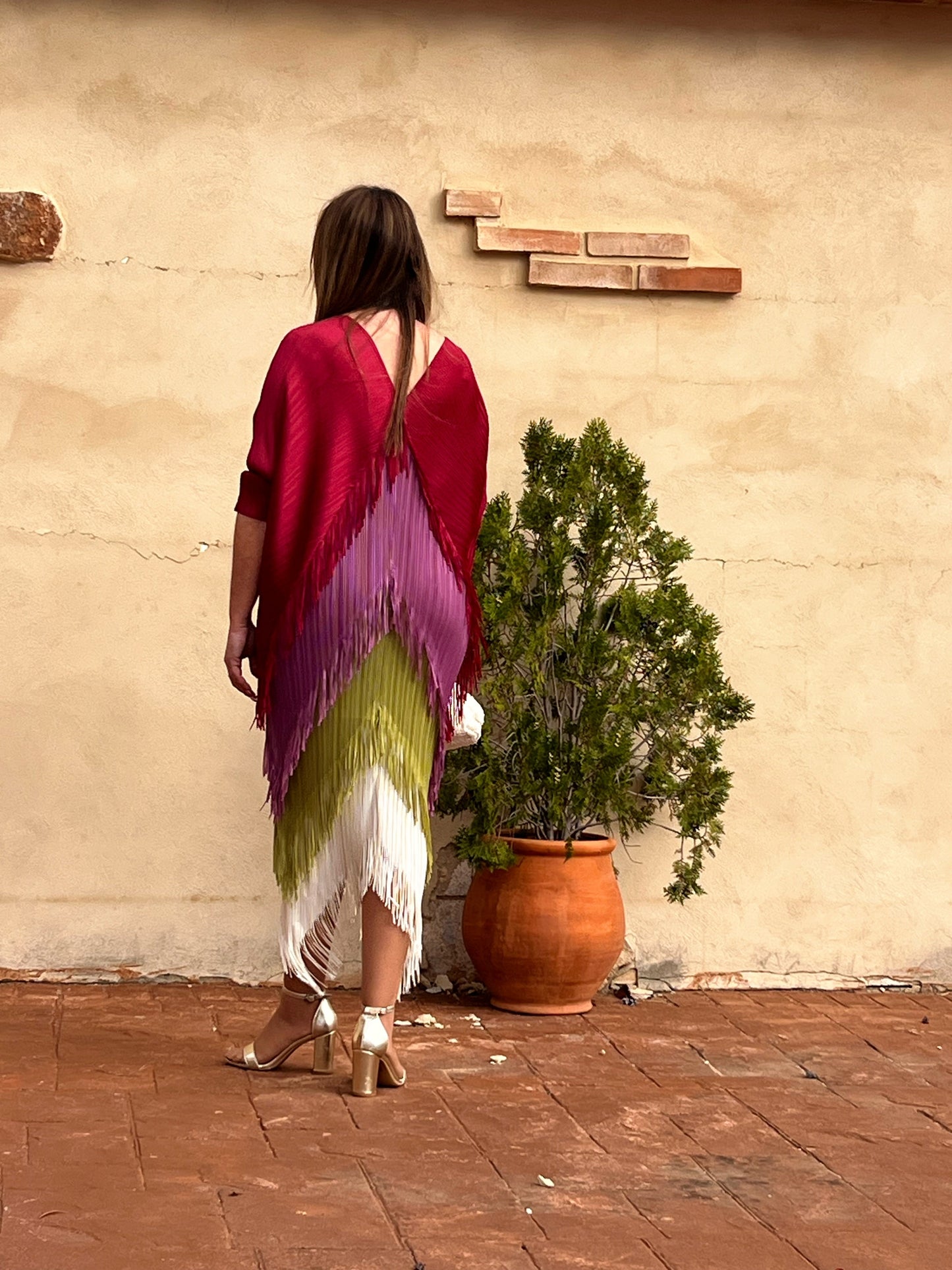 Vestido Invitada Plisado con Flecos Talla Única Hasta 52 El Vestidor de Inma