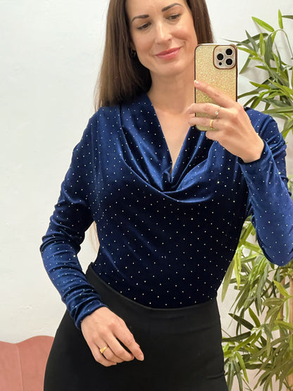 Body de Terciopelo con Strass – Talla Única (Azul o Negro) El Vestidor de Inma