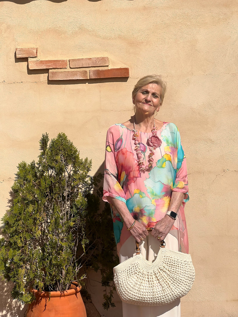 Kaftan Estampado Acuarela Flores | Talla Única hasta 54 | Fabricado en España