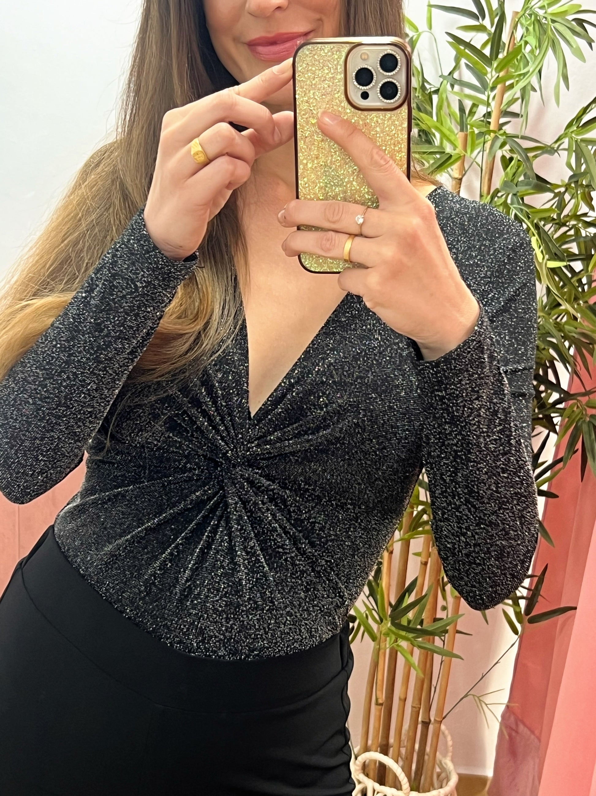 Body Lurex Plata con Nudo Frontal y Escote en Pico – Tallas S/M y M/L El Vestidor de Inma