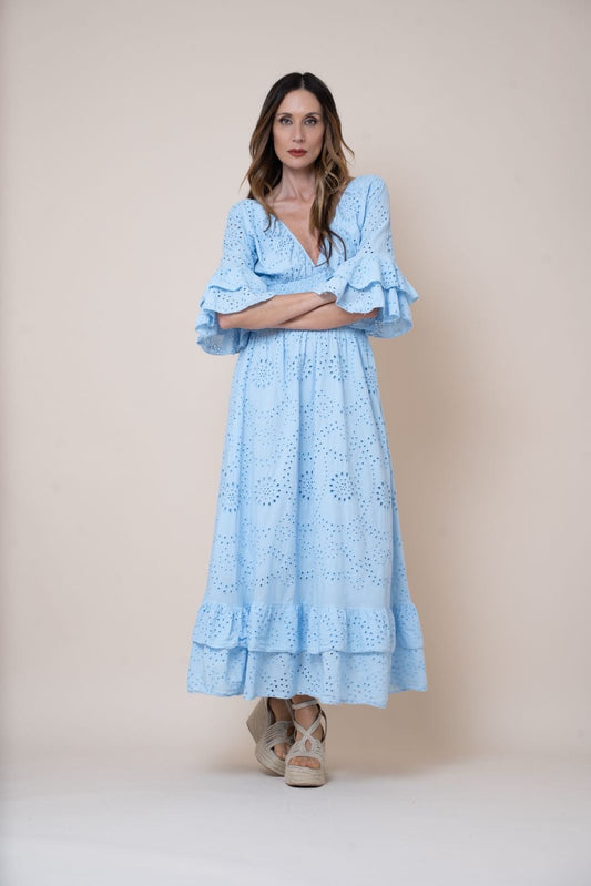 VESTIDO LARGO NIDO DE ABEJA BORDADO INGLÉS El Vestidor de Inma