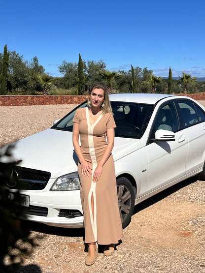 Vestido Midi Estilizador con Abertura | Azul Marino, Camel y Rojo El Vestidor de Inma
