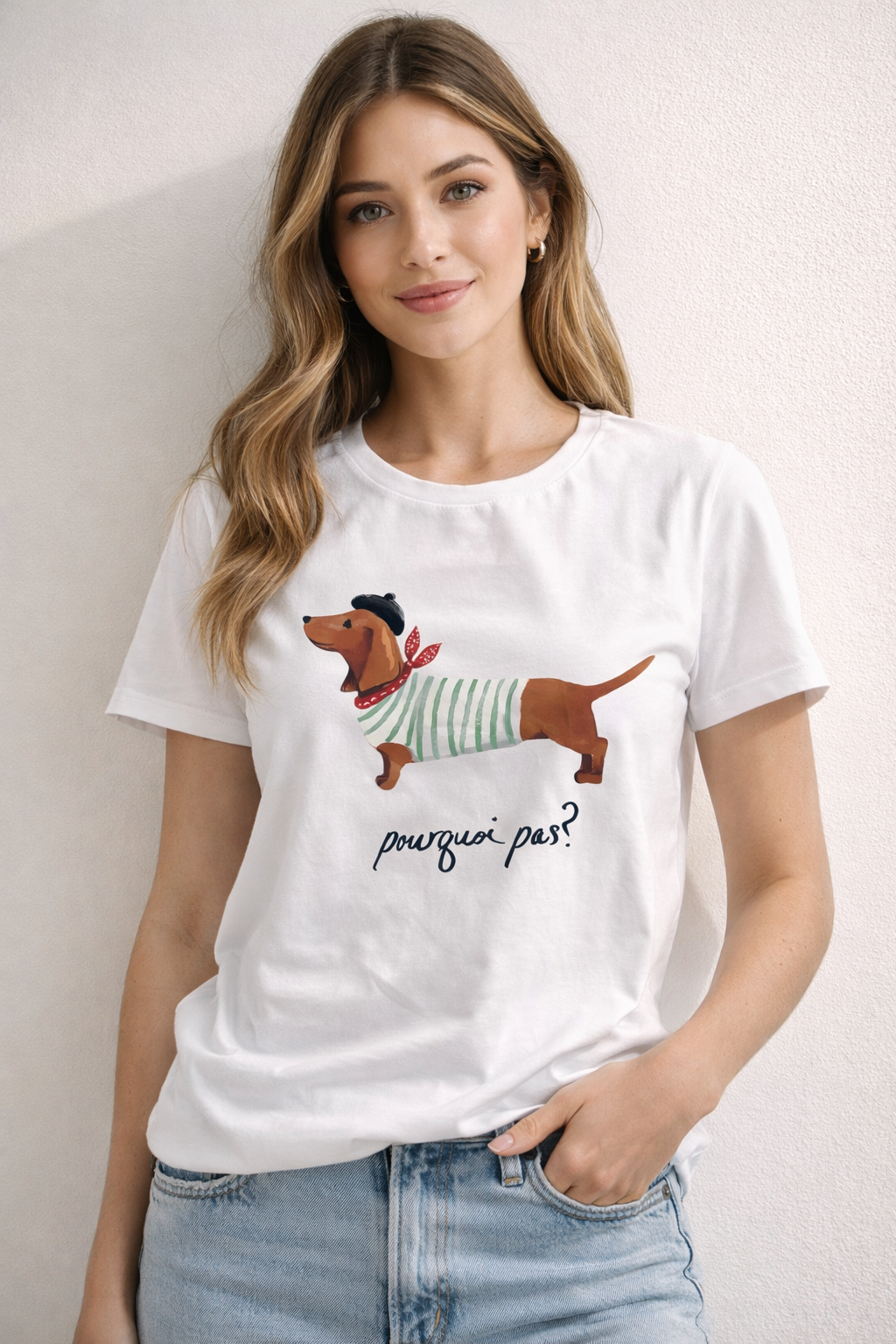 Camiseta Perro Salchicha Pourquoi Pas | Camiseta Mujer Ilustración | Talla Única El Vestidor de Inma