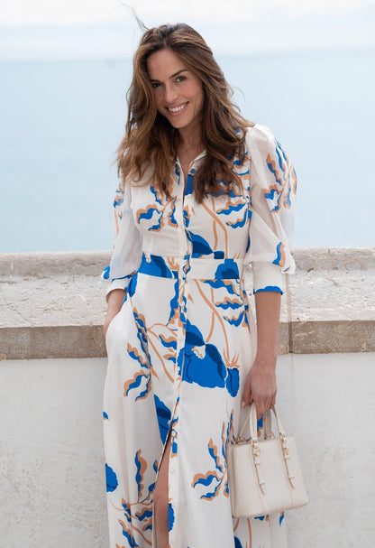 Vestido Camisero Largo Estampado Floral Azul | Invitada · Hecho en España El Vestidor de Inma