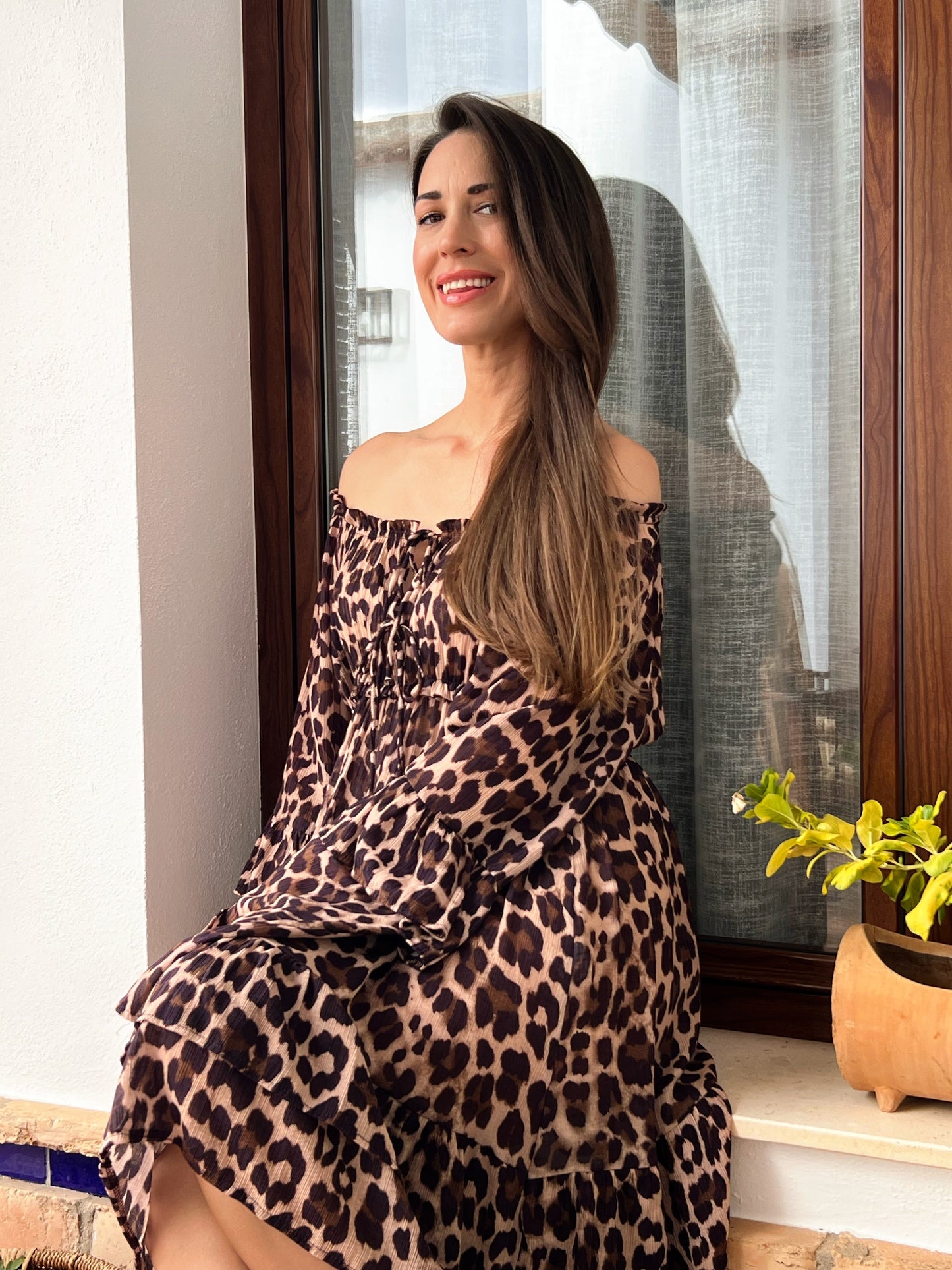 Vestido Animal Print con Mangas Acampanadas – Talla Única (36 a 46) El Vestidor de Inma