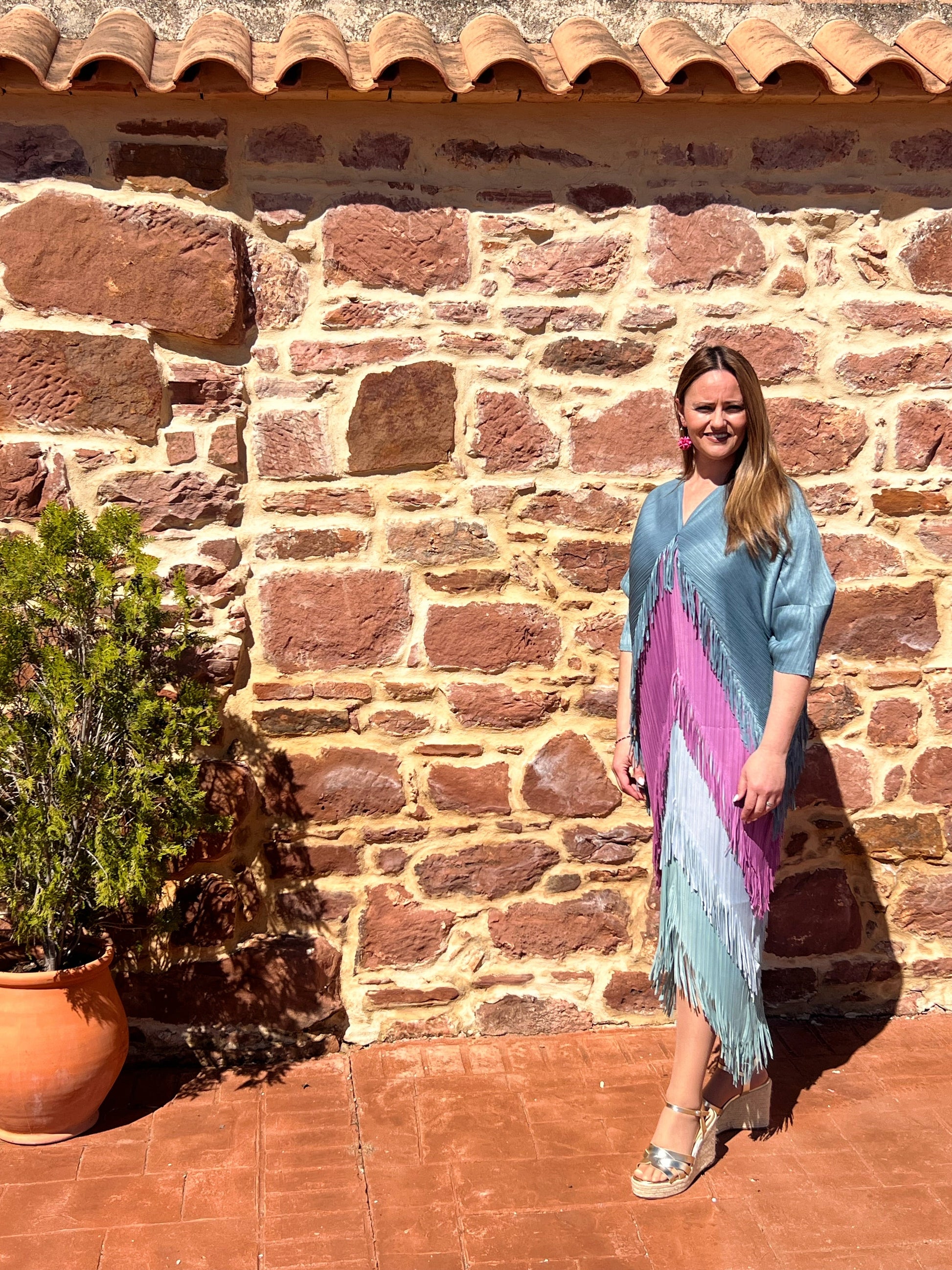 Vestido Invitada Plisado con Flecos Talla Única Hasta 52 El Vestidor de Inma