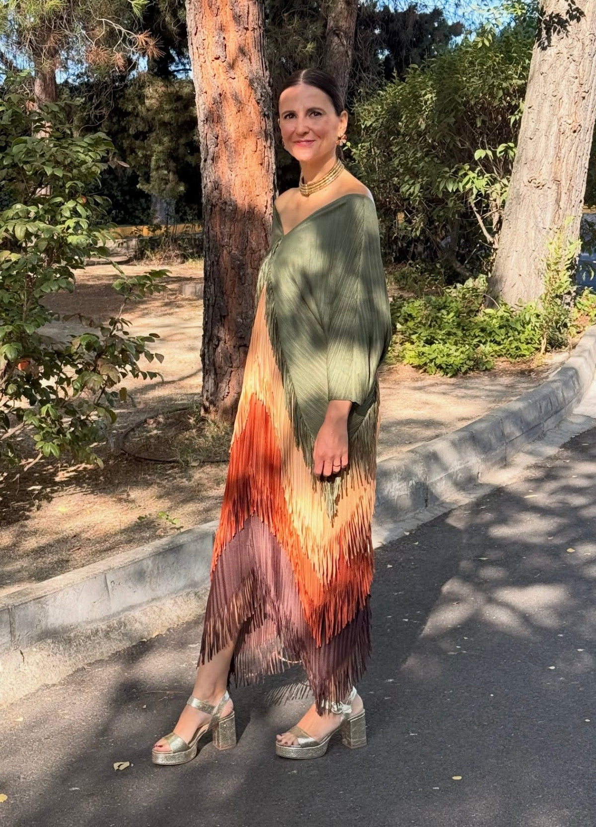 Vestido Invitada Plisado con Flecos El Vestidor de Inma