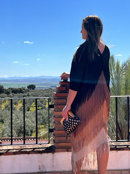 Vestido Invitada Plisado con Flecos Talla Única Hasta 52 El Vestidor de Inma