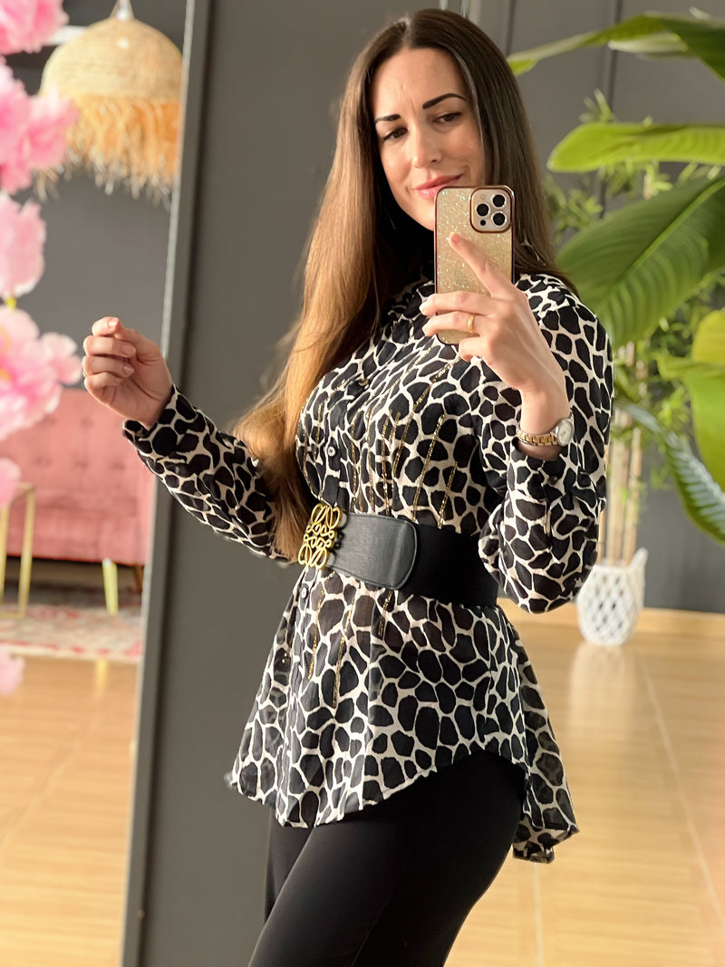 Camisa Animal Print Jirafa Con Strass