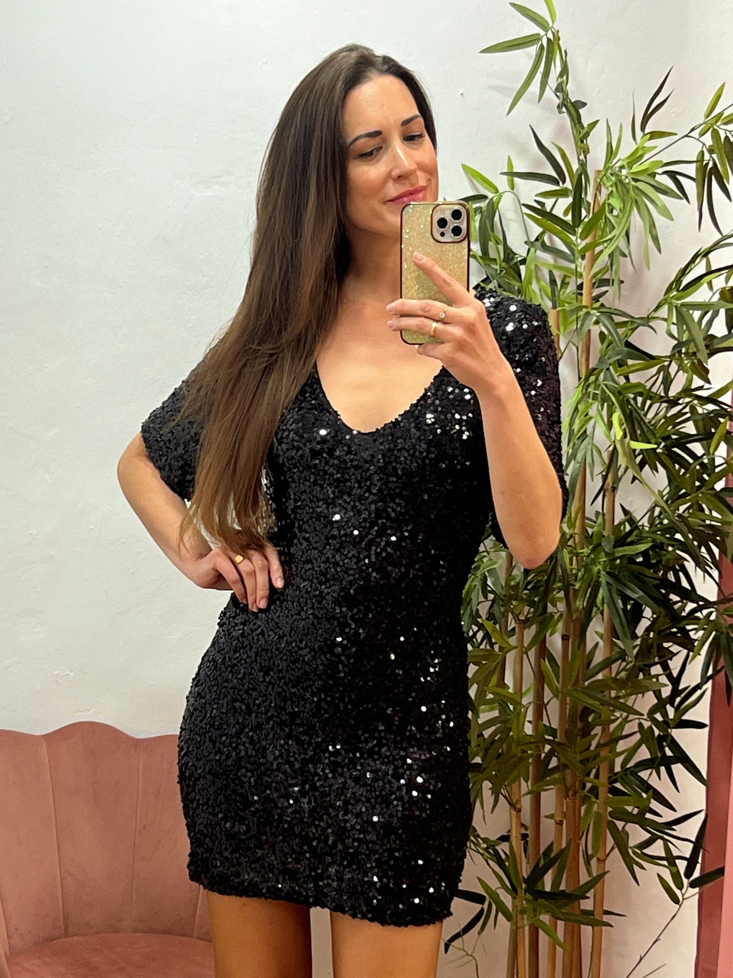 Vestido Negro de Lentejuelas Talla Única – Elegante, Forrado y Ajustable 36 a 40/42 El Vestidor de Inma