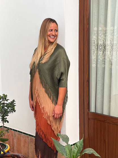 Vestido Invitada Plisado con Flecos El Vestidor de Inma