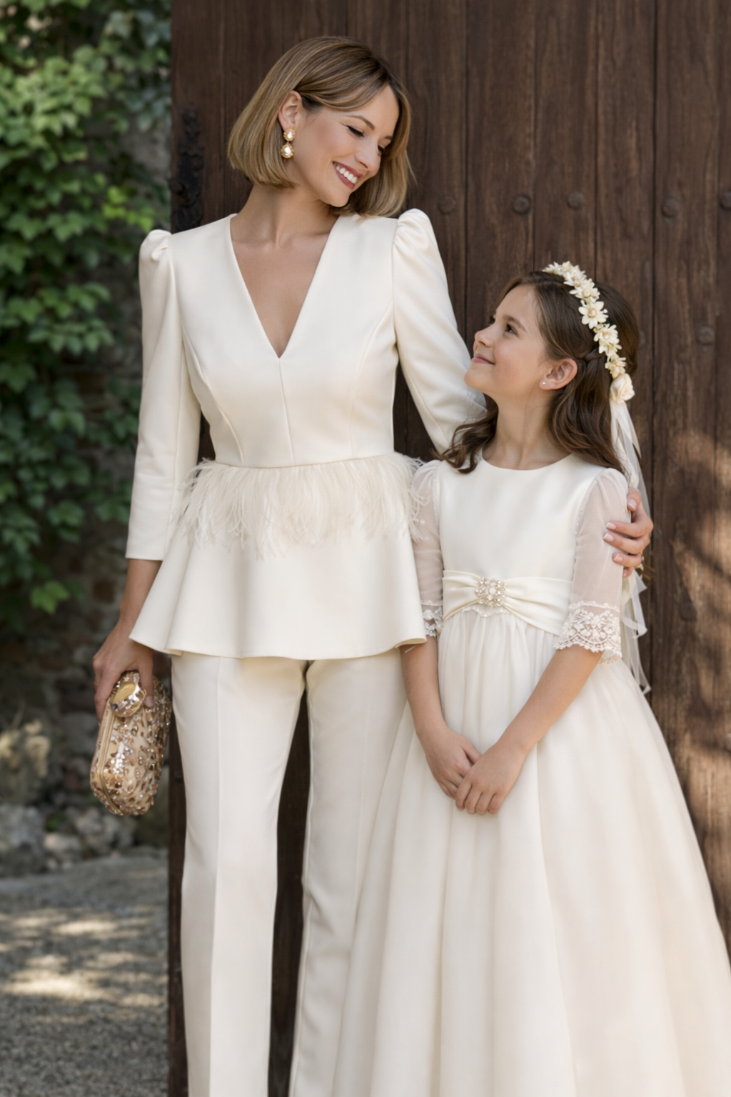 Traje de Invitada con Peplum y Detalle de Plumas – Diseño Español El Vestidor de Inma