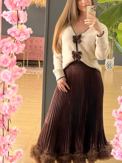 Falda plisada marrón con bajo de tul – Talla única elegante y versátil El Vestidor de Inma