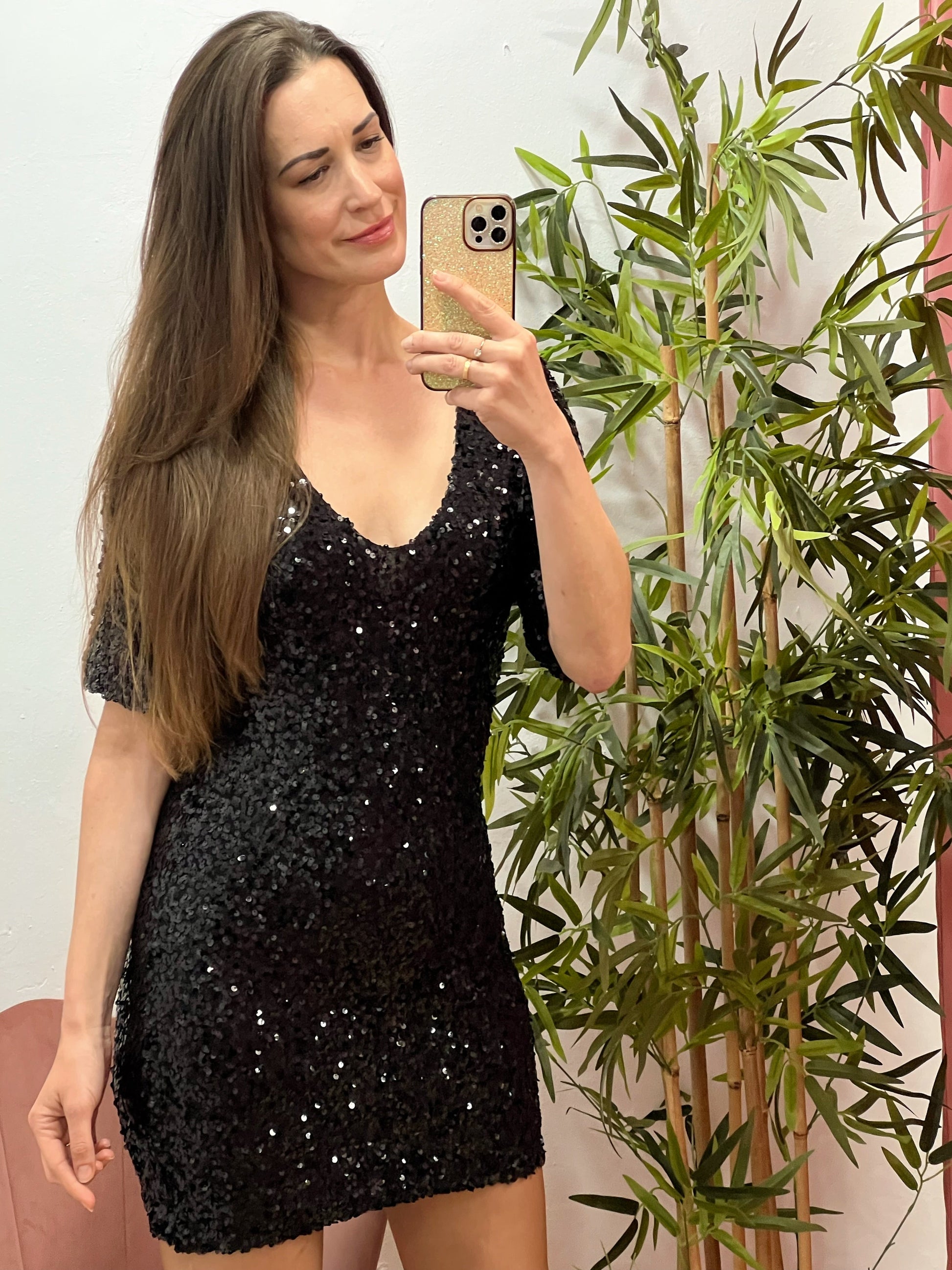 Vestido Negro de Lentejuelas Talla Única – Elegante, Forrado y Ajustable 36 a 40/42 El Vestidor de Inma