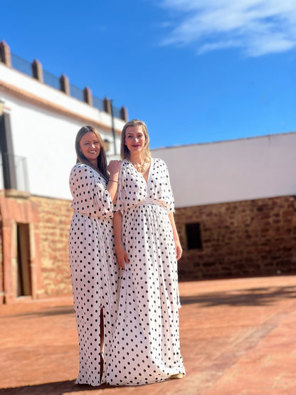 Vestido Maxi Lunares Espalda Abierta | Fluido con Abertura y Cinturón El Vestidor de Inma