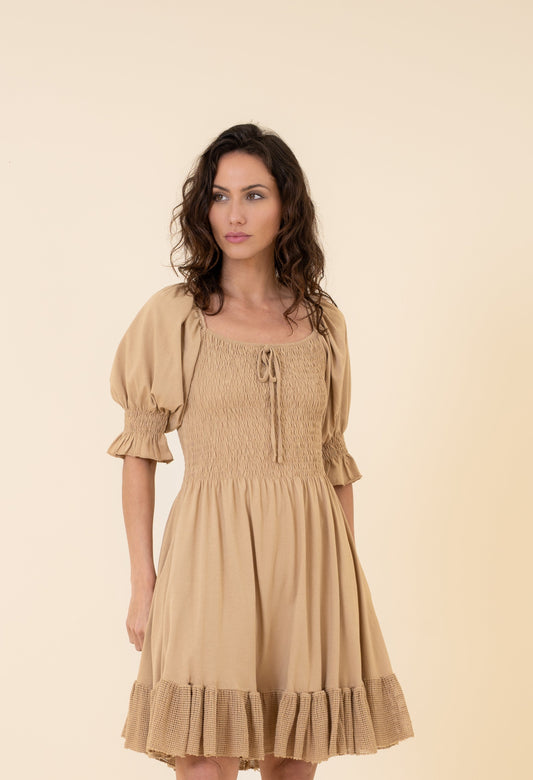 VESTIDO CORTO NIDO DE ABEJA ALGODÓN El Vestidor de Inma