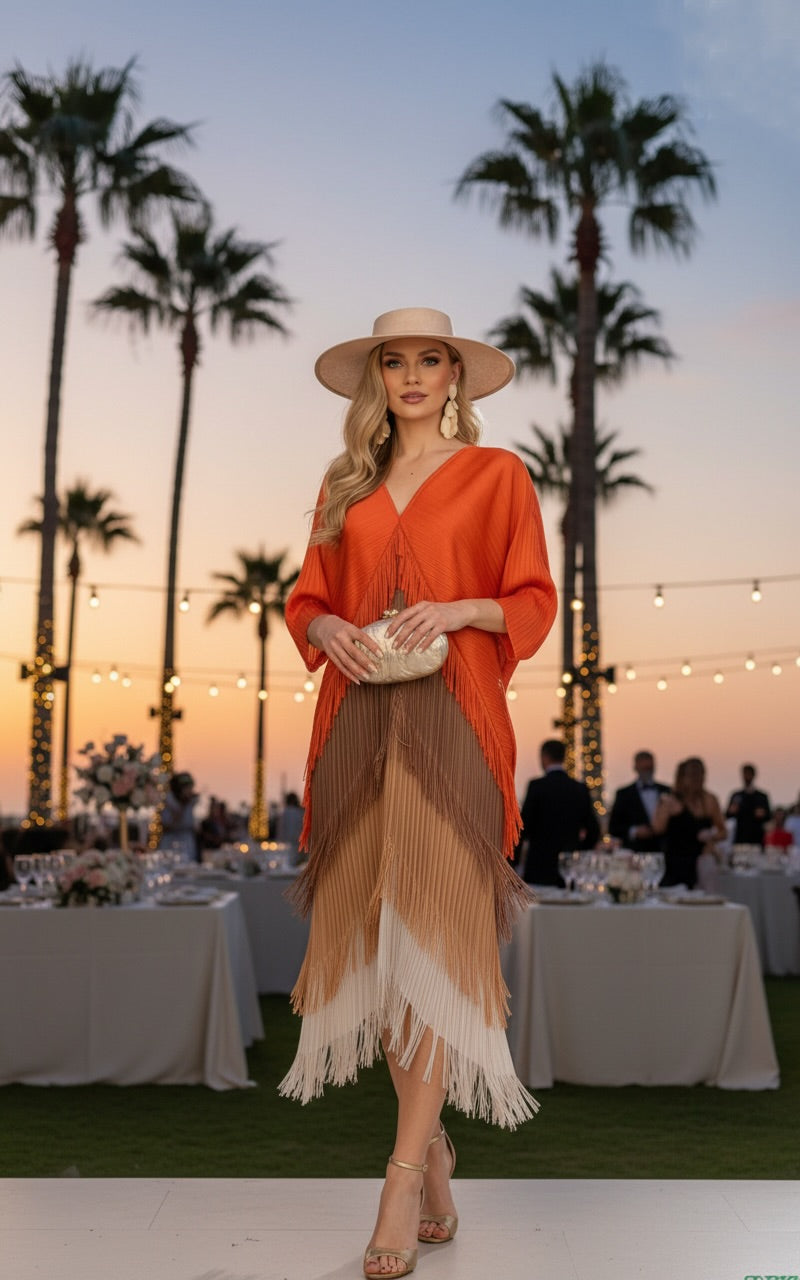 Vestido Invitada Plisado con Flecos Talla Única Hasta 52 El Vestidor de Inma