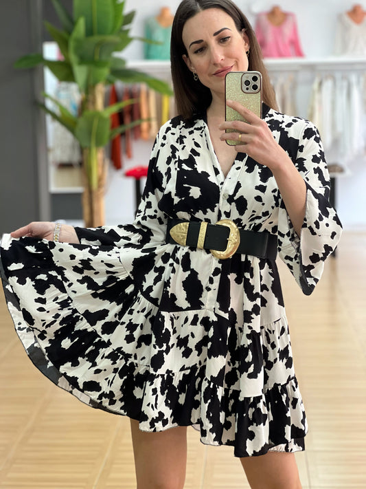VESTIDO COW PRINT CORTO