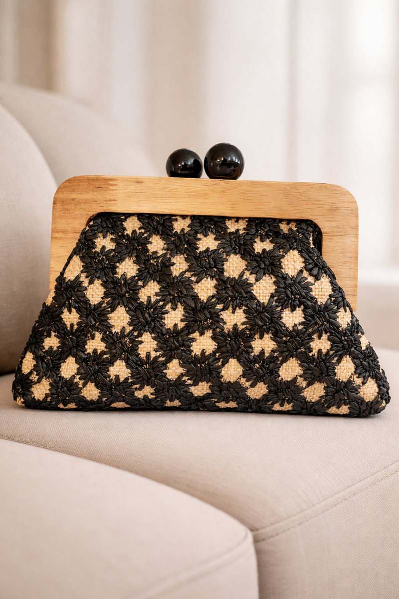 Cartera de Invitada Natural con Marco de Madera | Bolso Clutch Elegante para Bodas y Eventos