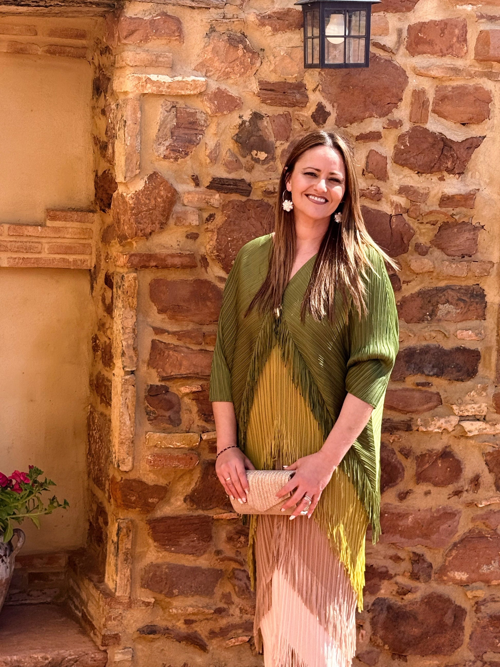 Vestido Invitada Plisado con Flecos Talla Única Hasta 52 El Vestidor de Inma