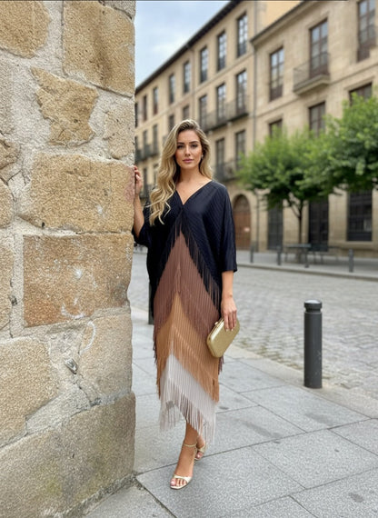 Vestido Invitada Plisado con Flecos Talla Única Hasta 52 El Vestidor de Inma